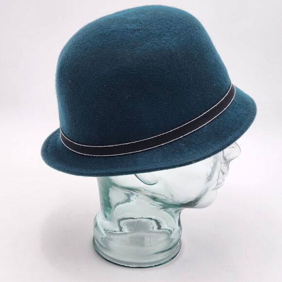 Vintage Wool Green Black Ribbon Cloche Hat - Picture 5 of 8